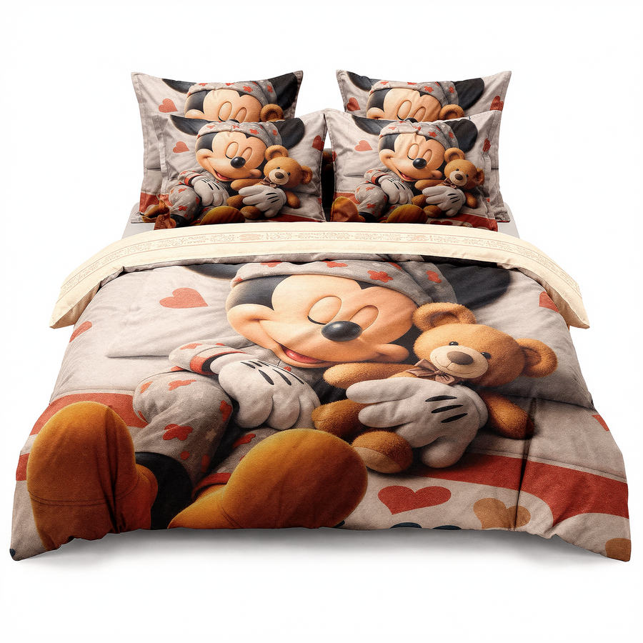 Sada povlečení 3D v béžové barvě, s Mickey Mousem — pohled zepředu