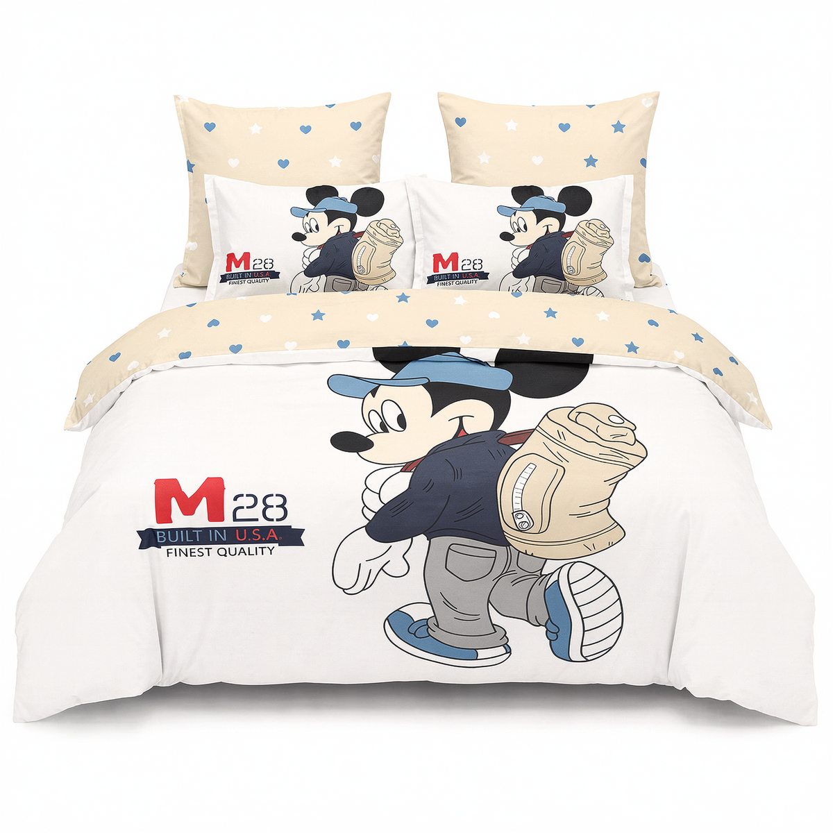 Sada povlečení 3D v bílé a béžové barvě, s Mickey Mousem — pohled zepředu