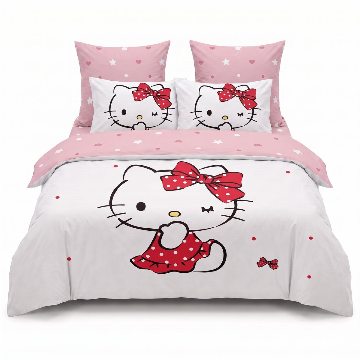 Sada povlečení 3D v bílé barvě, s Hello Kitty — pohled zepředu