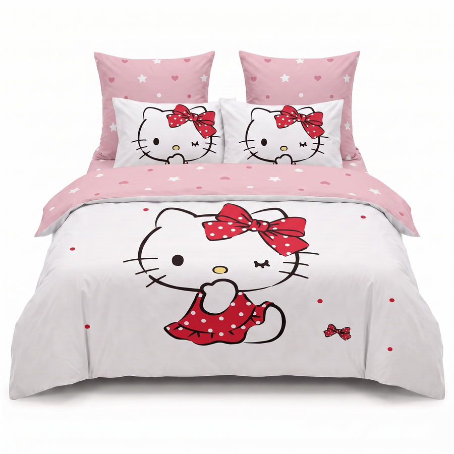 Sada povlečení 3D v bílé barvě, s Hello Kitty — pohled zepředu