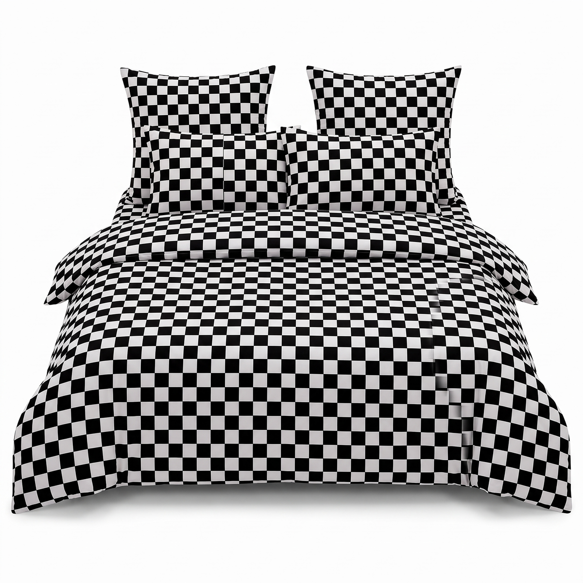 Sada povlečení s gumou v černé a bílé barvě — pohled zepředu